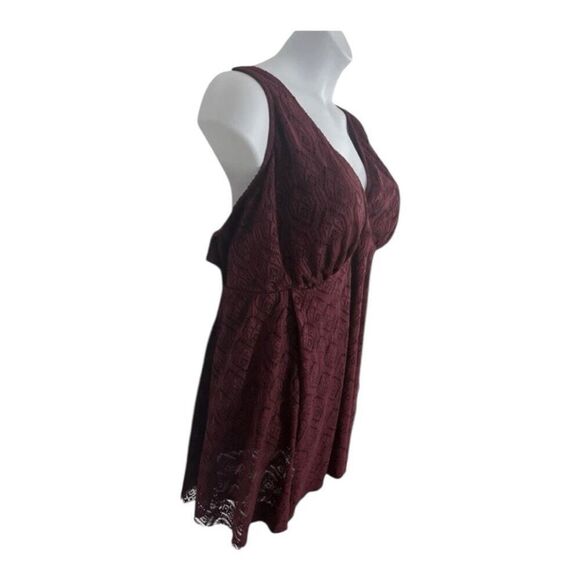 Swimsuits For All Wine Crochet Side Slit V-Neck Swim Dress Plus Size 32 Burgundy - Picture 5 of 13